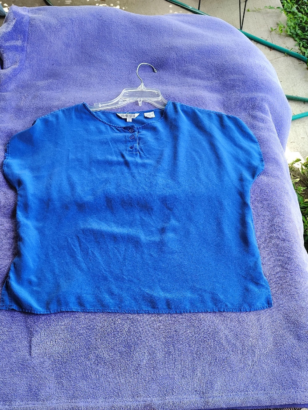 Classic Blue Short-Sleeve Henley Blouse